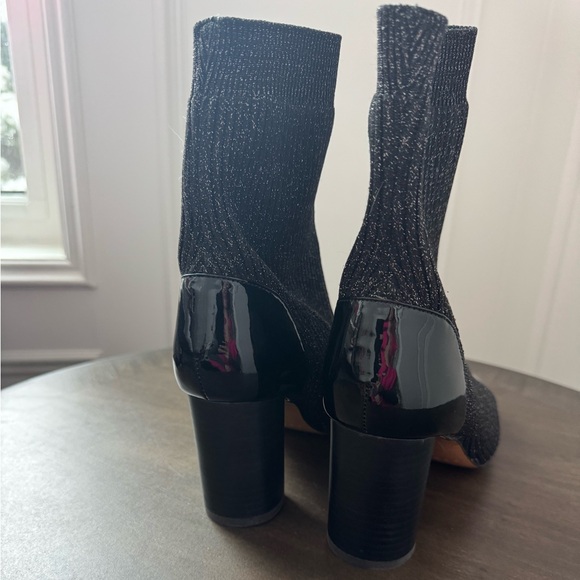Sandro Captoe Glitter Black Patent Leather Sock Booties - Size 39 - NWOT - Picture 5 of 8